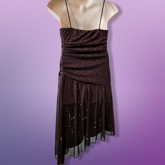 Y2K Brown Glitter Asymmetric Fairy Whimsigoth Dress Size L Prom Party Cocktail - Picture 5 of 6